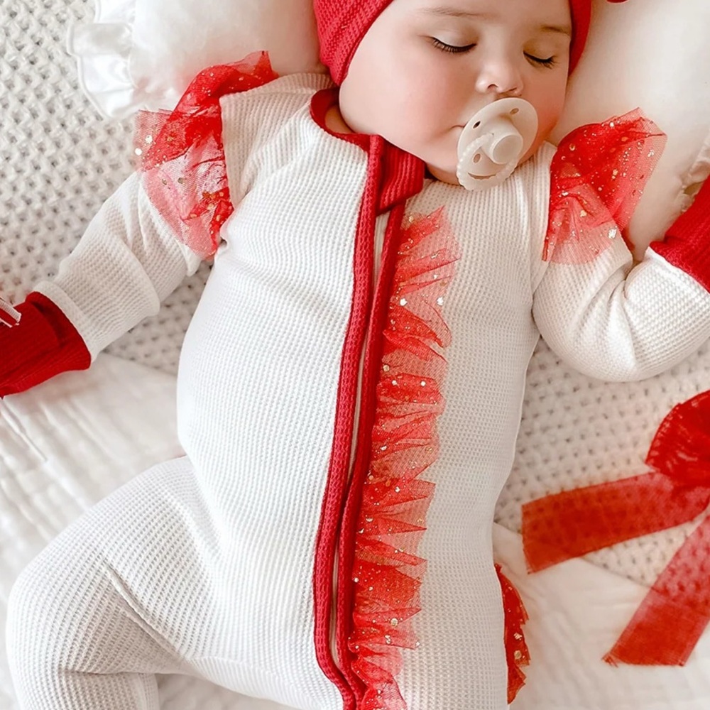 NWOT Red and White Christmas Baby Bodysuit
